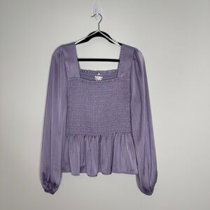 Arula Smocked Square-Neck Long Sleeve Top - Lavender Size A